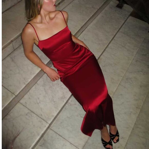 Reformation Frankie Satin Maxi Dress Sz2 Rubies Red Cherry Gown Cocktail - Picture 2 of 11